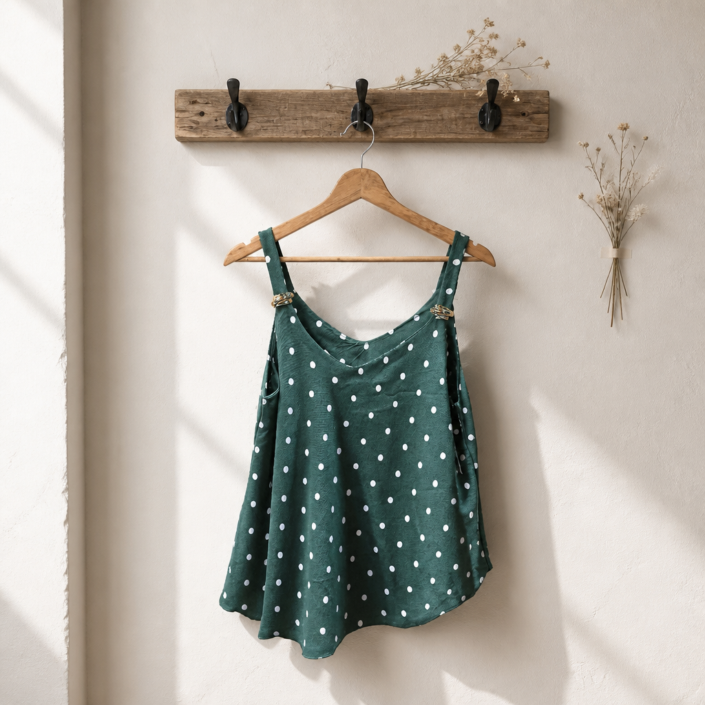 *8 ✨ Top à pois kaki avec détails dorés – L'élégance au quotidien ✨