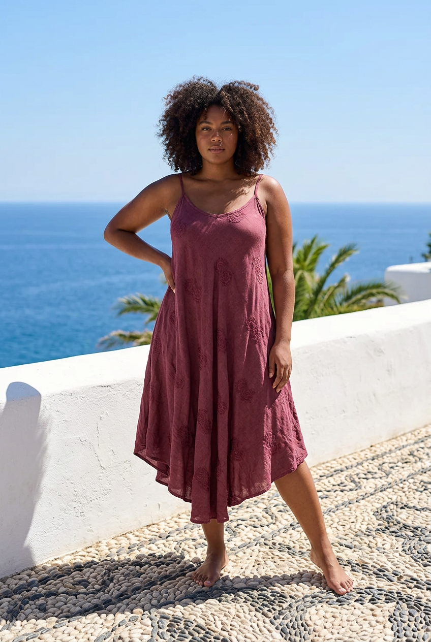 *13 ✨ Robe asymétrique à fines bretelles – Coloris bordeau