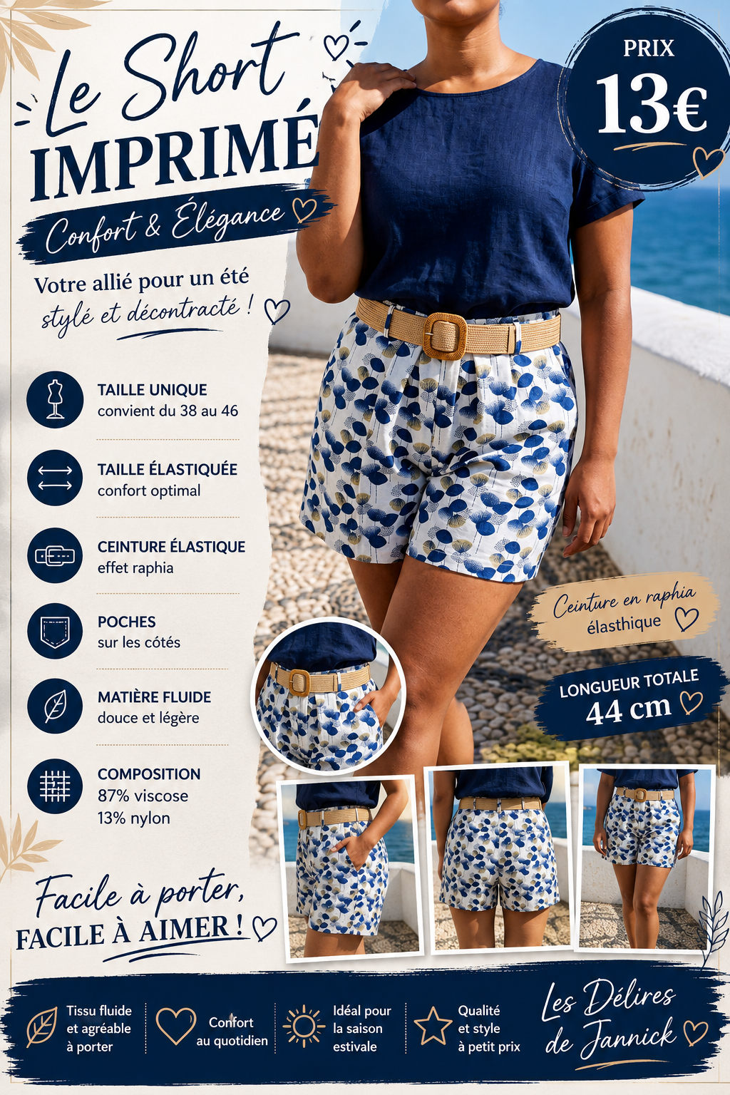 ✨ Short imprimé – Coloris Marine