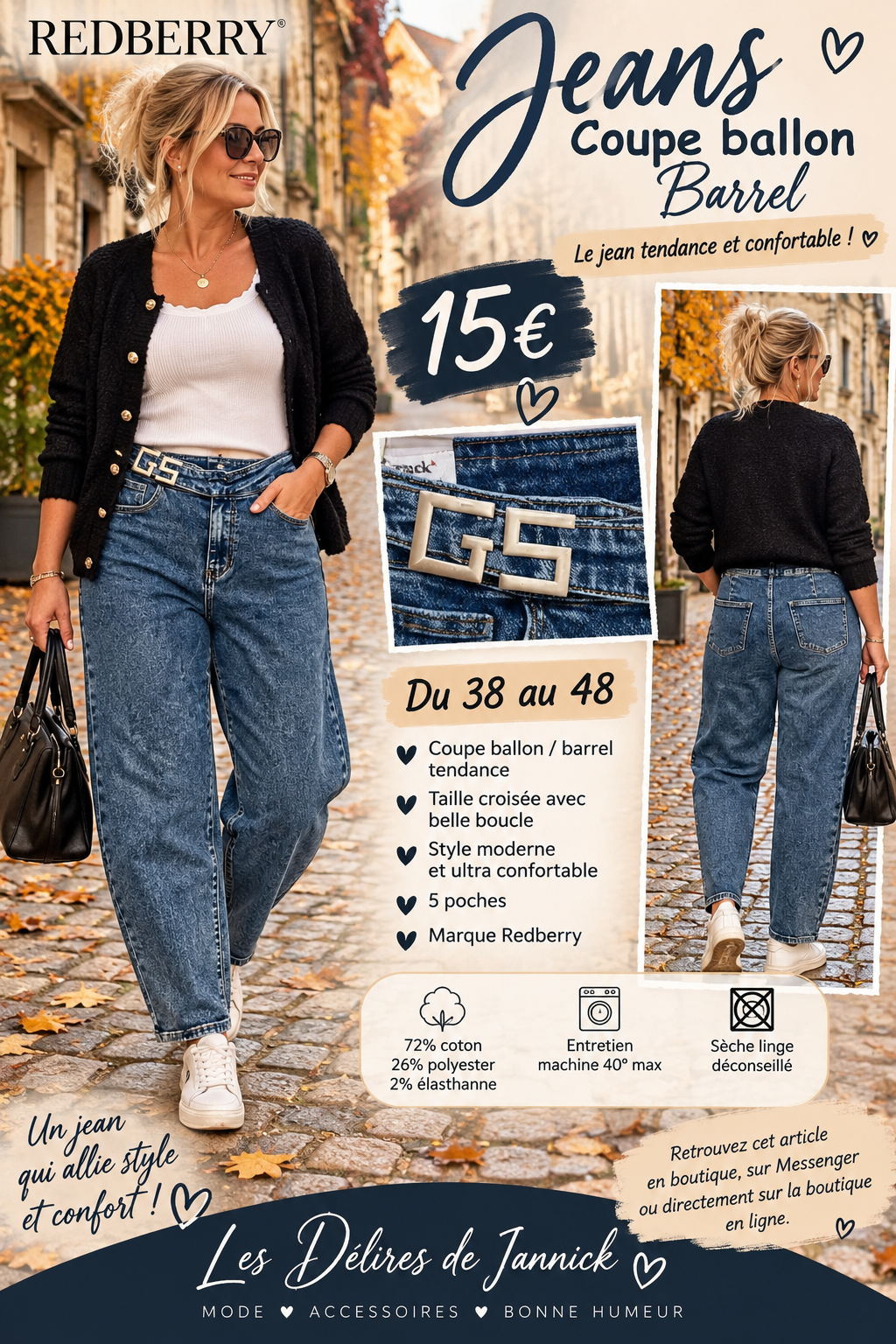152 💙 NOUVEAUTÉ – JEANS REDBERRY COUPE BALLON / BARREL 💙