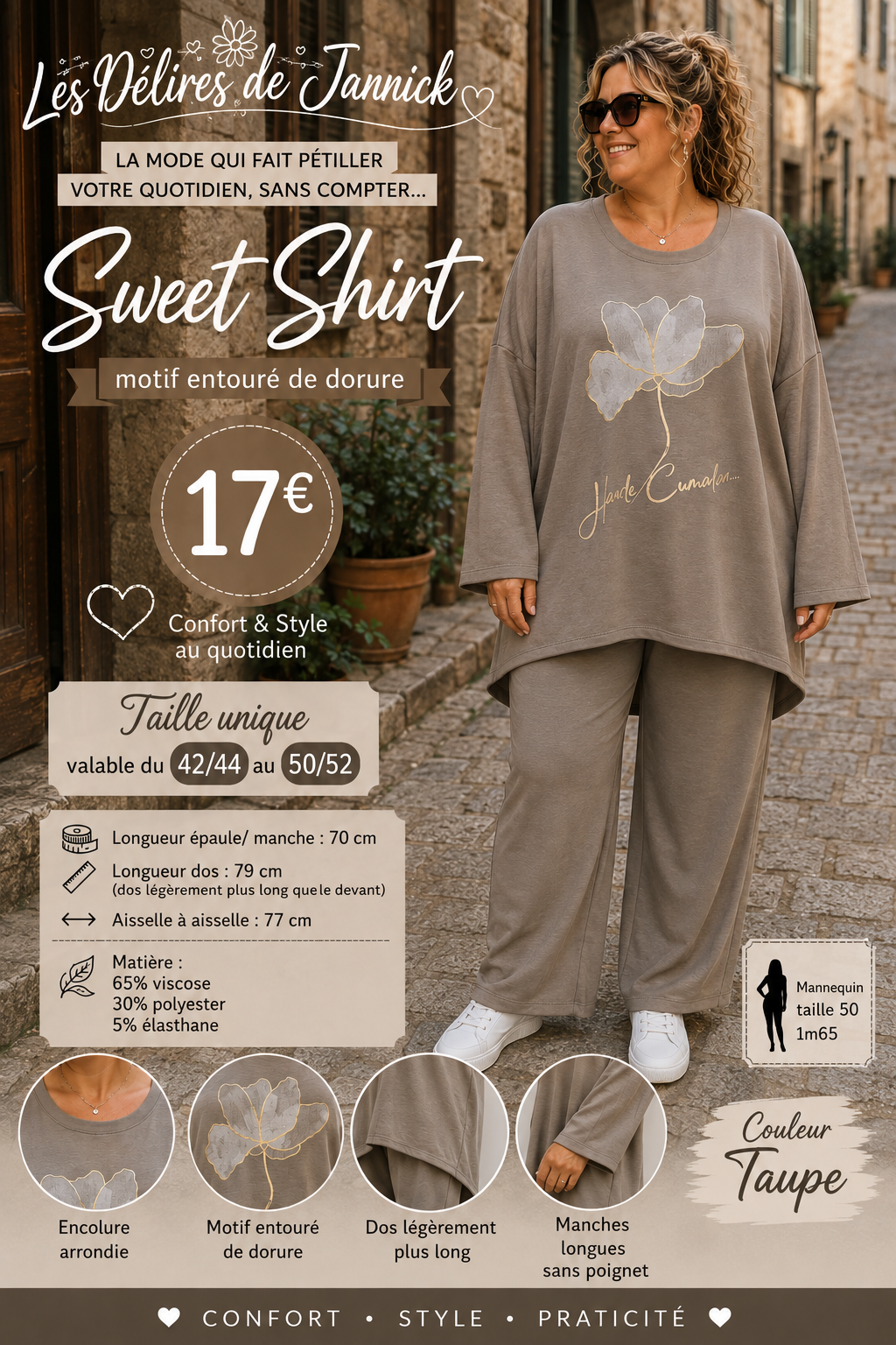*58 ✨ SWEET SHIRT TAUPE – CONFORT & ÉLÉGANCE ✨