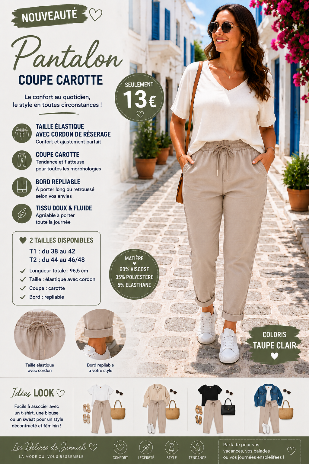 *30 🤎 Pantalon coupe carotte – Coloris Taupe 🤎