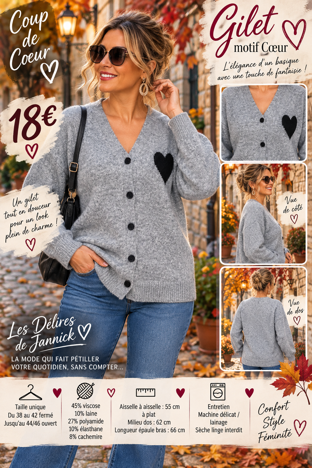 *99 đź–¤ GILET MOTIF CĹ’UR đź–¤ coloris GRIS Clair