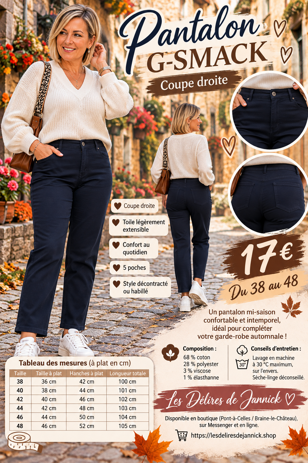 209 🌸 PANTALON G-SMACK – COUPE DROITE – MARINE 🌸Du 38 au 48