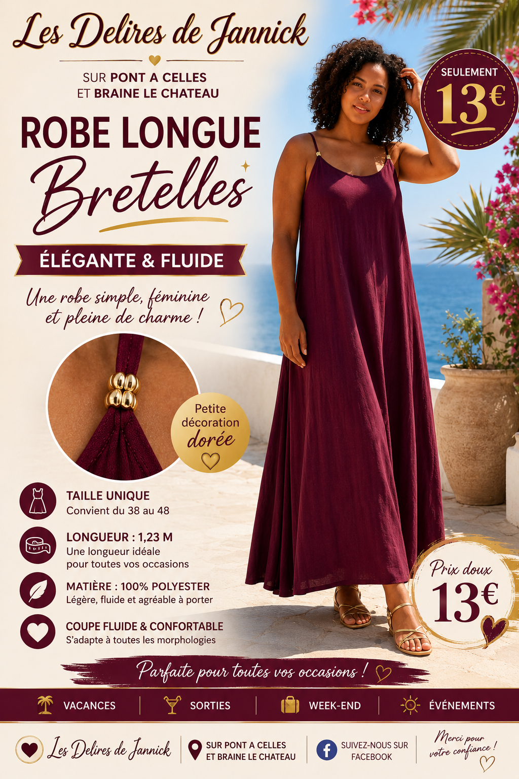 Robe Longue Bretelles – Coloris Bordeaux (Prune)