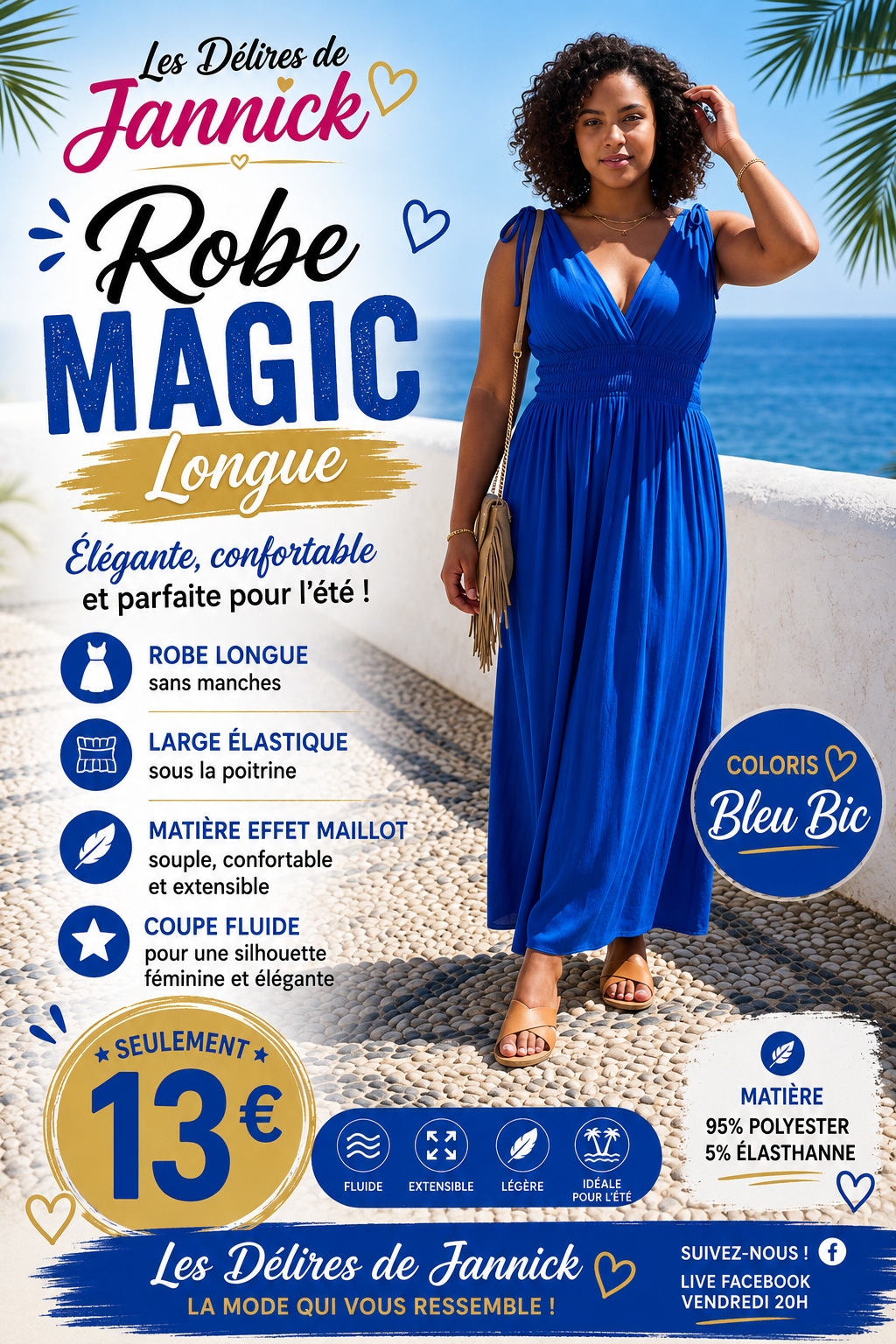 🌊 Robe Magic Longue – Coloris Bleu bic