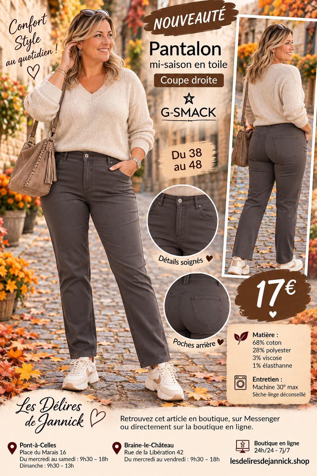 154 🤎 Pantalon G-SMACK – Coupe droite – Gris