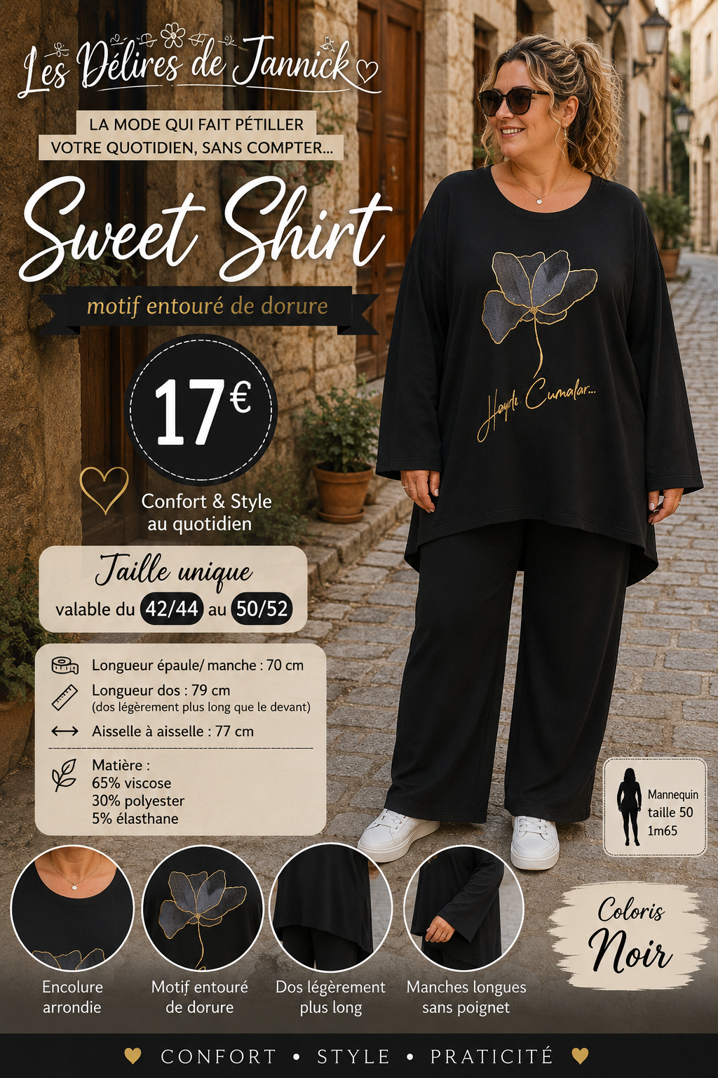 *58 ✨ SWEET SHIRT NOIR – CONFORT & ÉLÉGANCE ✨
