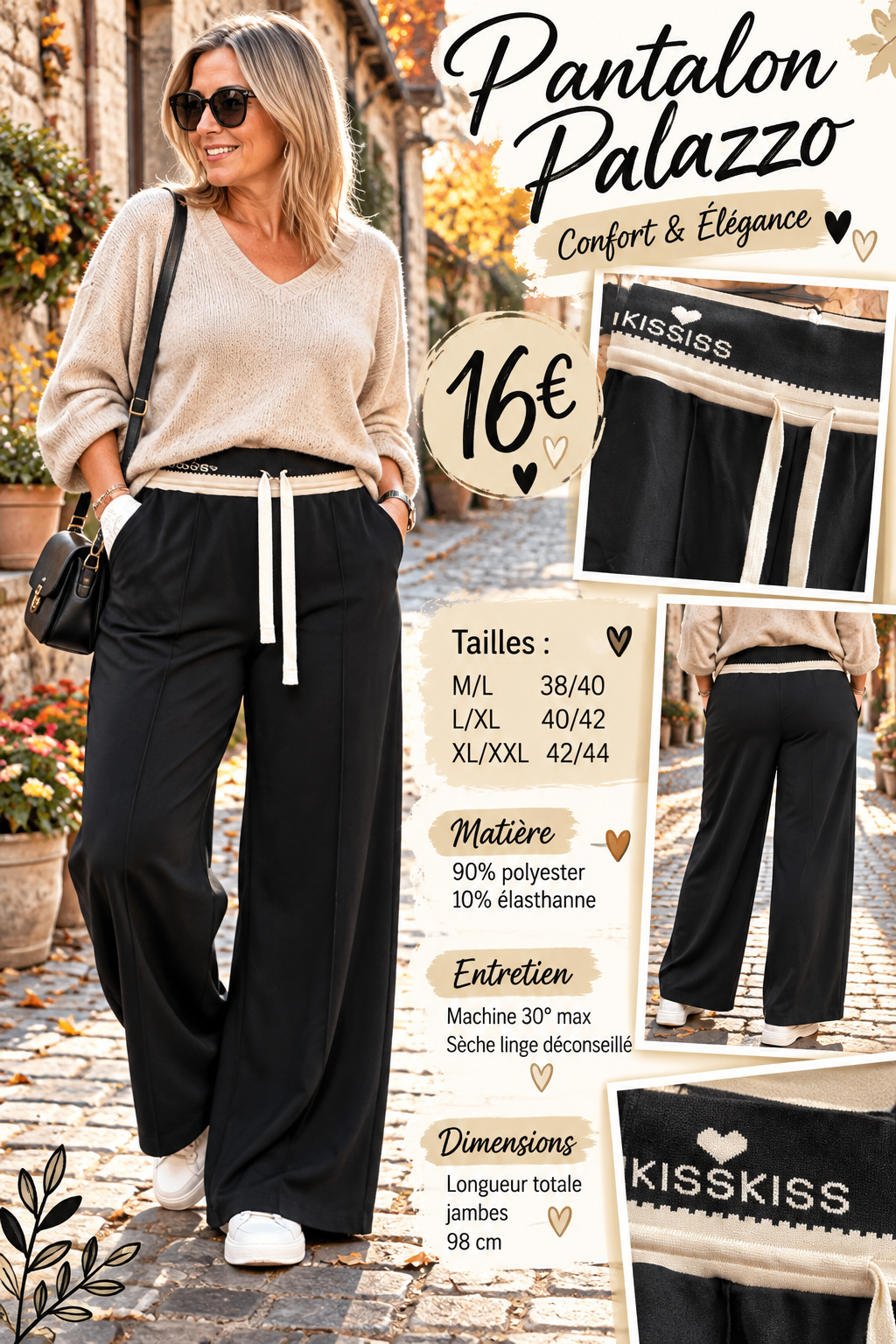 189 🌸 PANTALON PALAZZO – CONFORT & ÉLÉGANCE 🌸Coloris NOIR