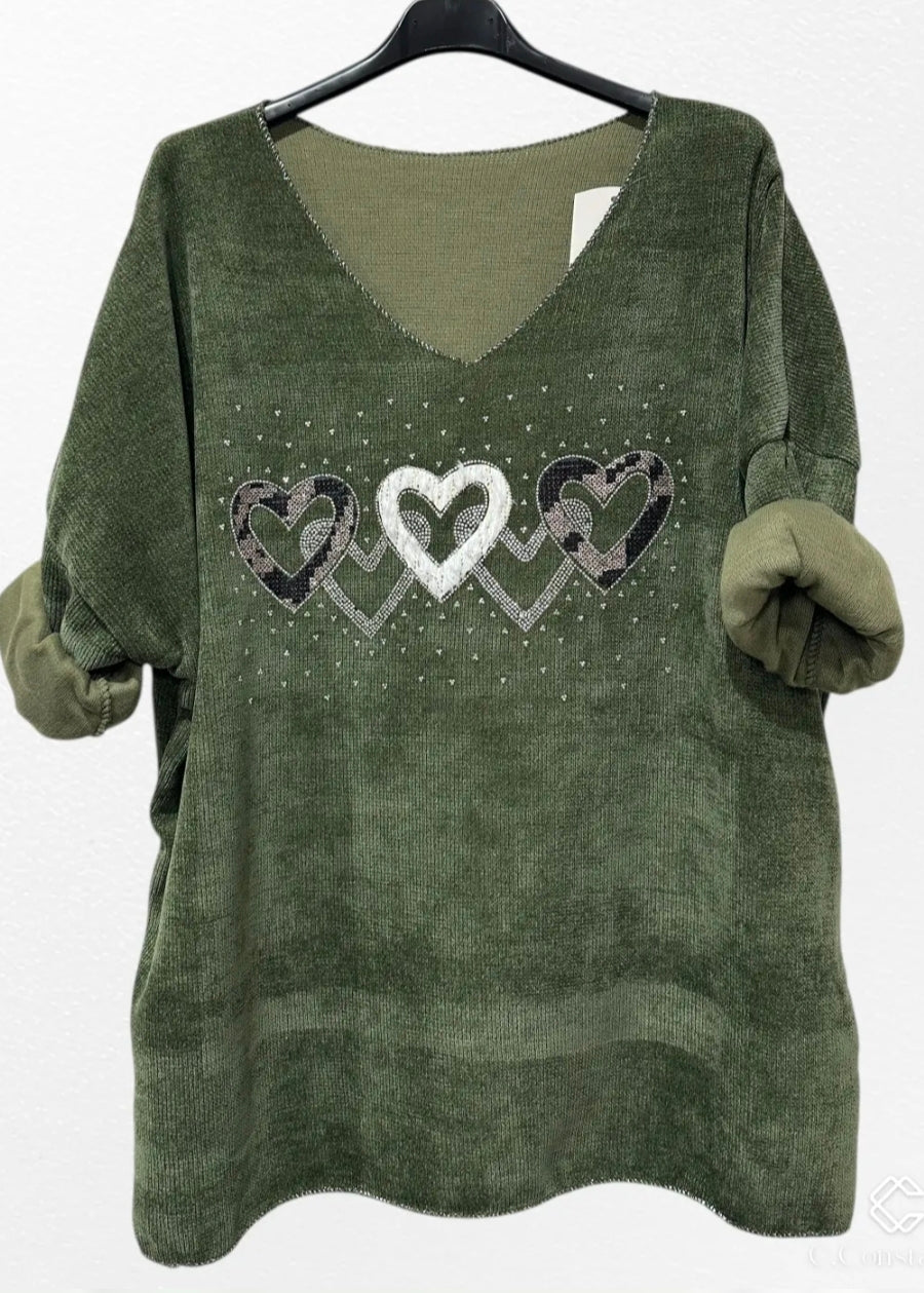 Pull effet velour Coeur