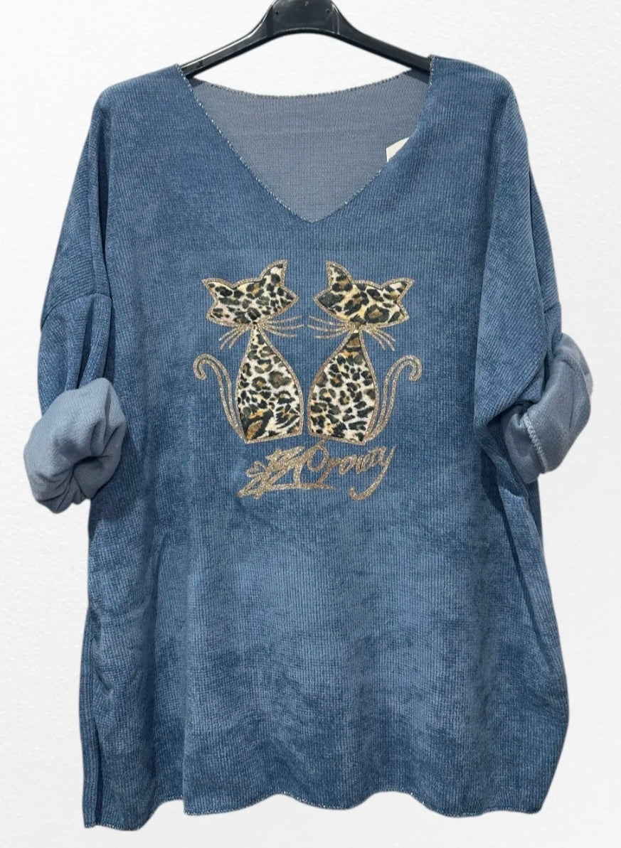 Pull effet velour chats leopard