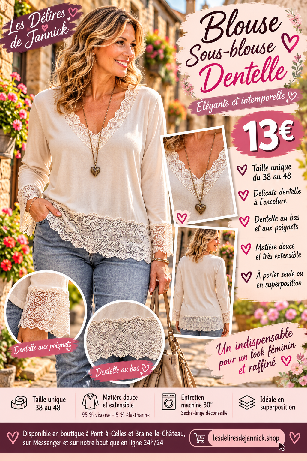 213 🌸 Blouse / Sous-blouse en dentelle 🌸Coloris BEIGE