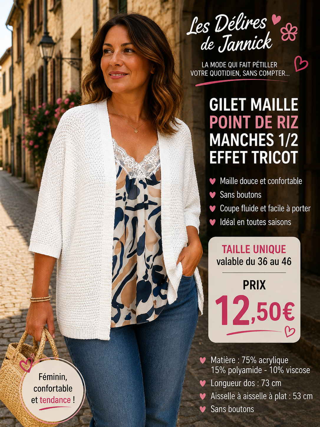 *45 💜 GILET blanc MAILLE POINT DE RIZ – L’INDISPENSABLE DE LA SAISON 💜