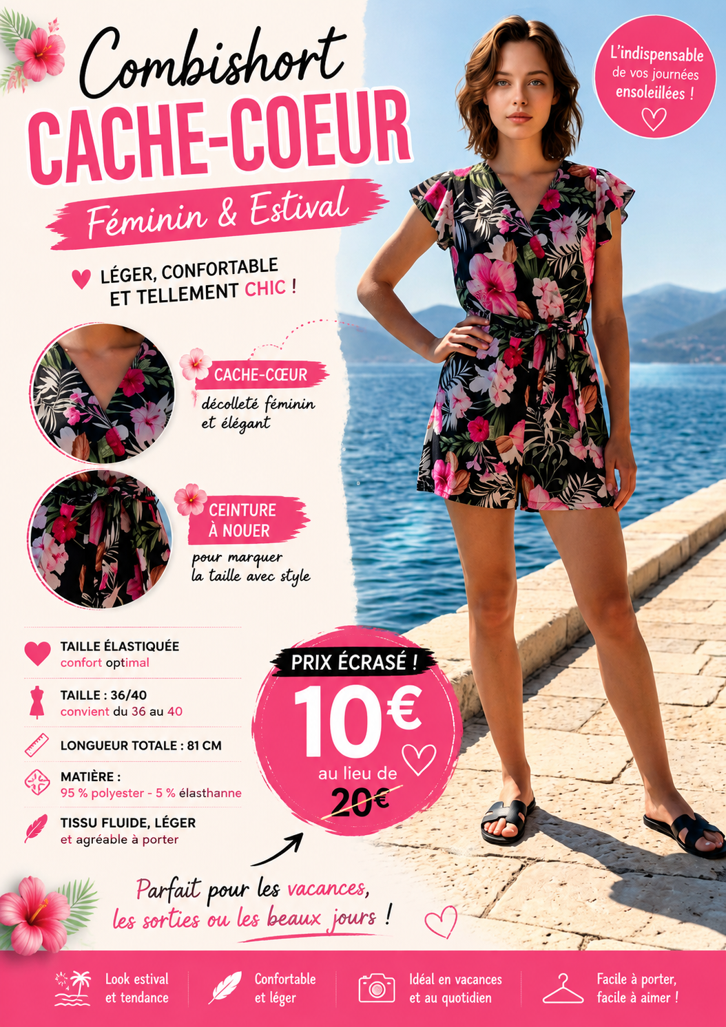 🌸 Combishort cache-cœur – Élégance & confort