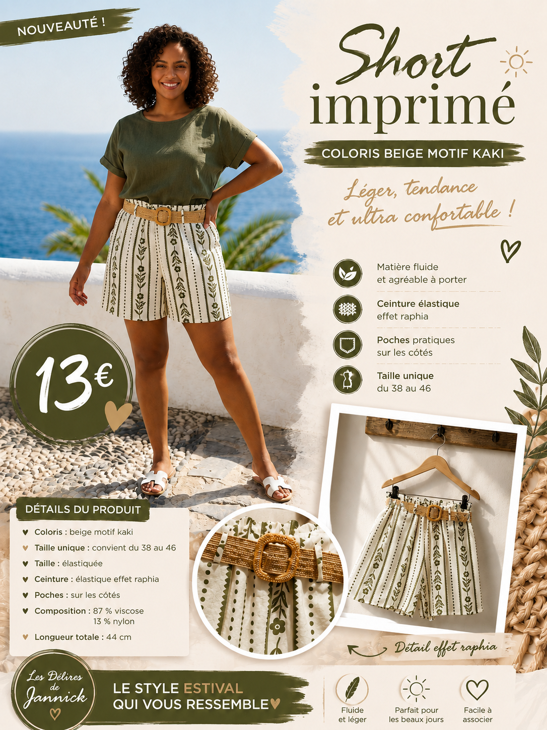 *34 ☀️ NOUVEAUTÉ – Short imprimé beige & kaki ☀️