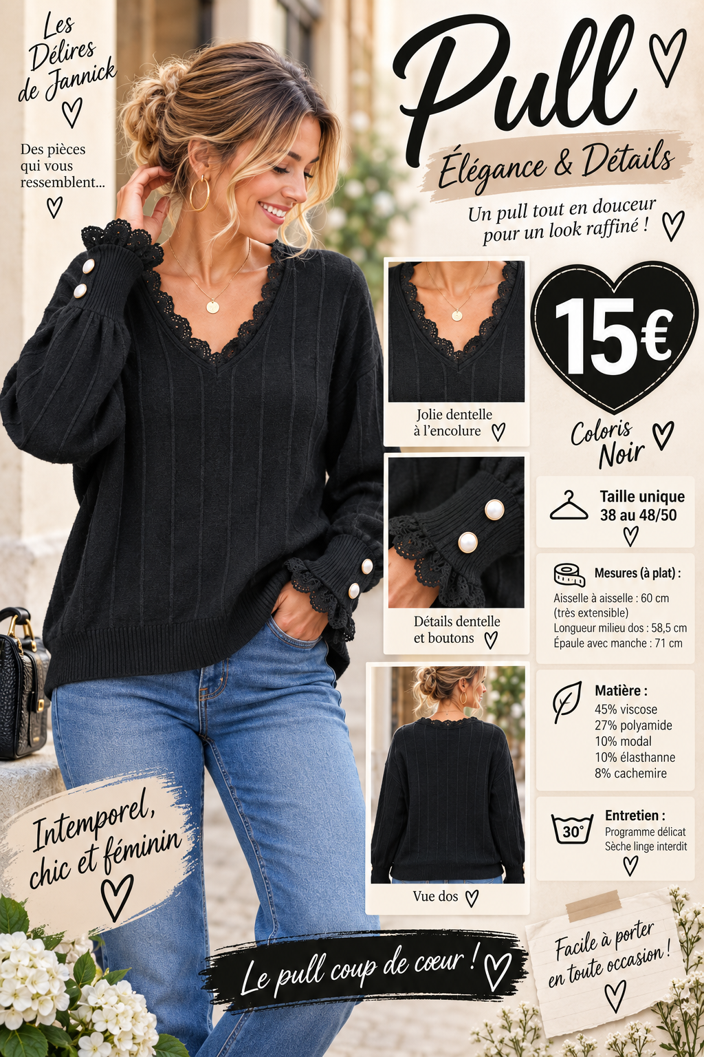 *98 🖤 ÉLÉGANCE & DÉTAILS – LE PULL NOIR COUP DE CŒUR 🖤