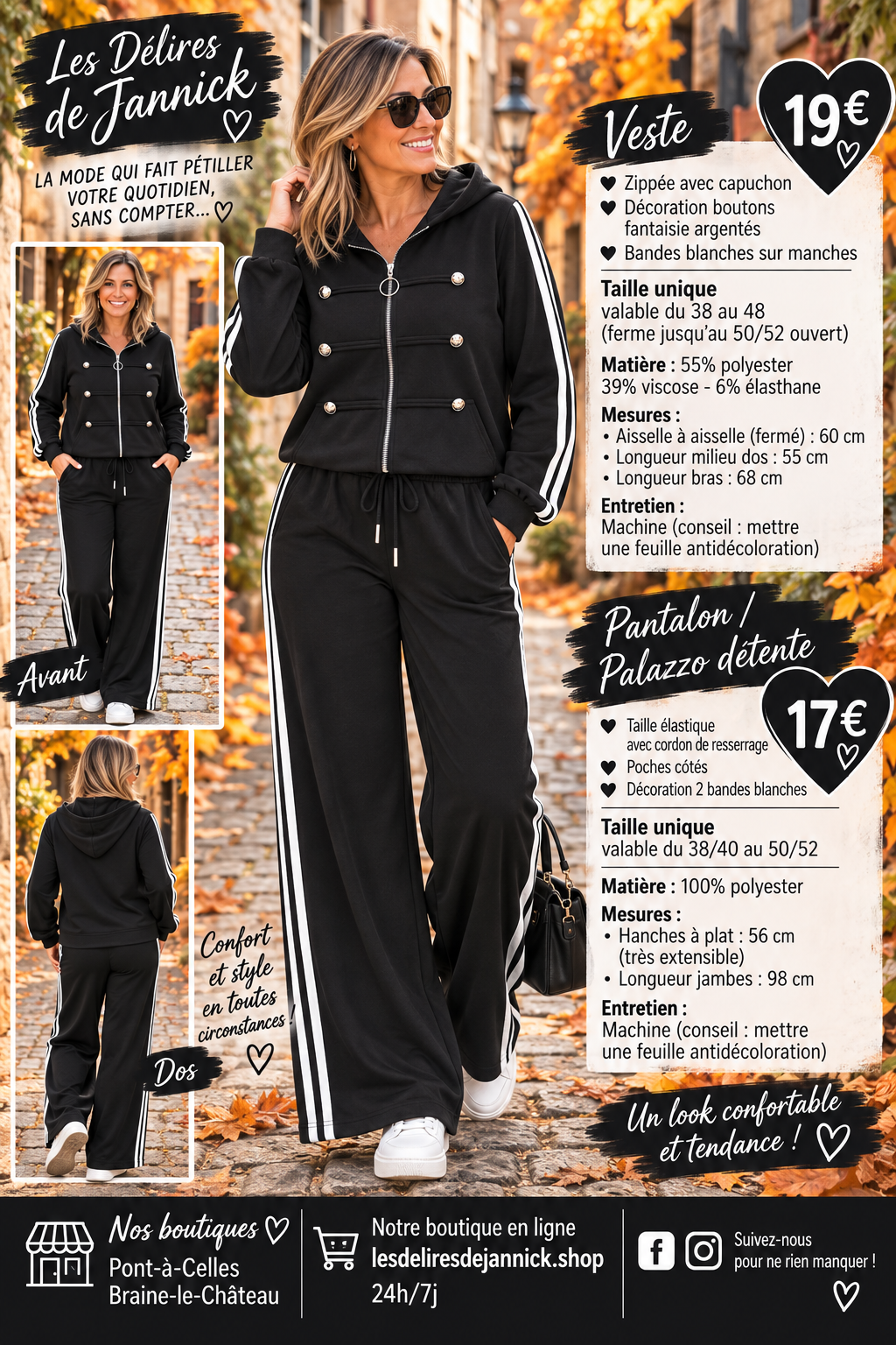 *106 Pantalon/palazzo detente NOIR