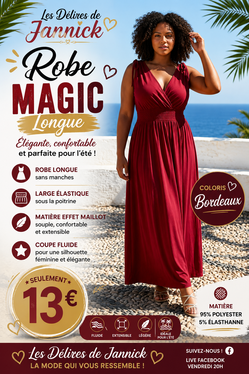 🌊 Robe Magic Longue – Coloris Bordeau