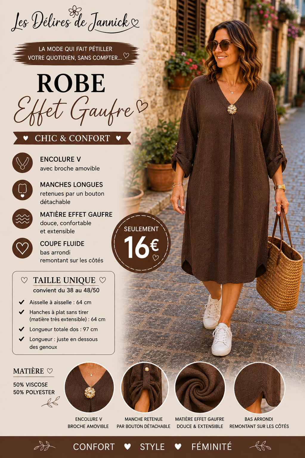 *54 🤎 Robe effet gaufré – Coloris Choco 🤎
