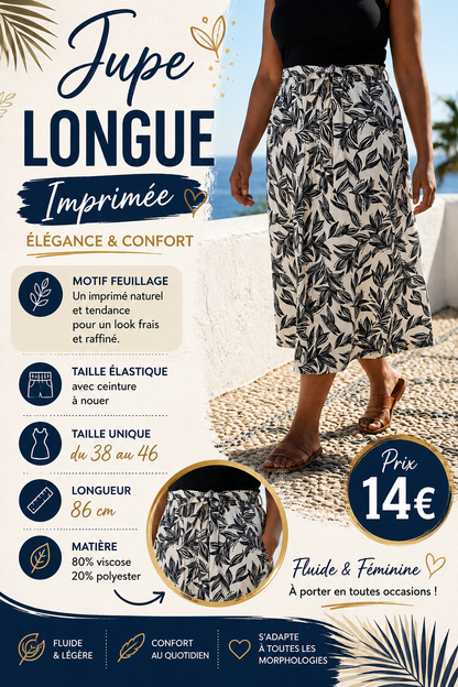 🌿 Jupe longue imprimée feuillage