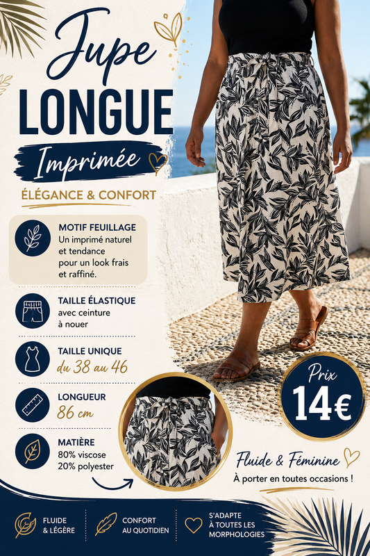 🌿 Jupe longue imprimée feuillage