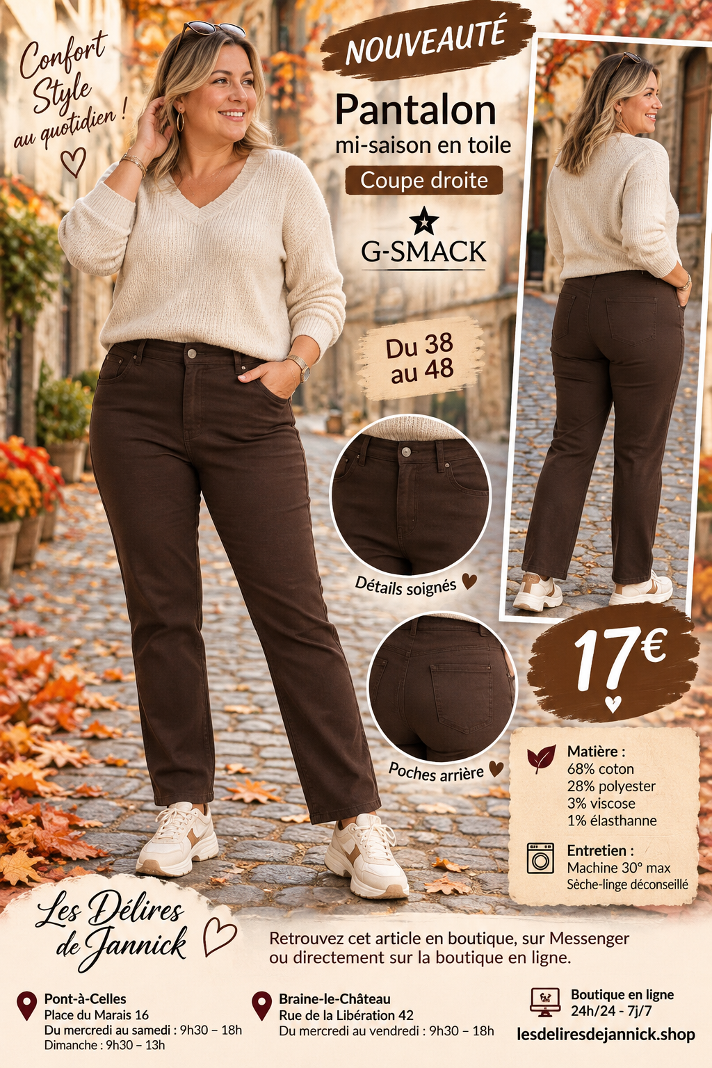 153  🤎 Pantalon G-SMACK – Coupe droite – Marron