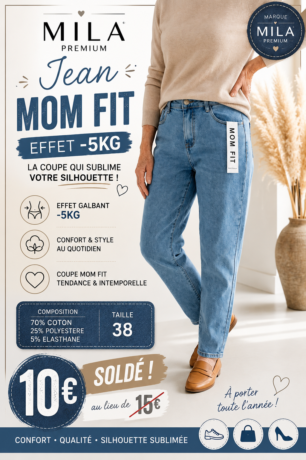 💙 Jean Mom Fit Mila Premium – Effet -5 kg 💙