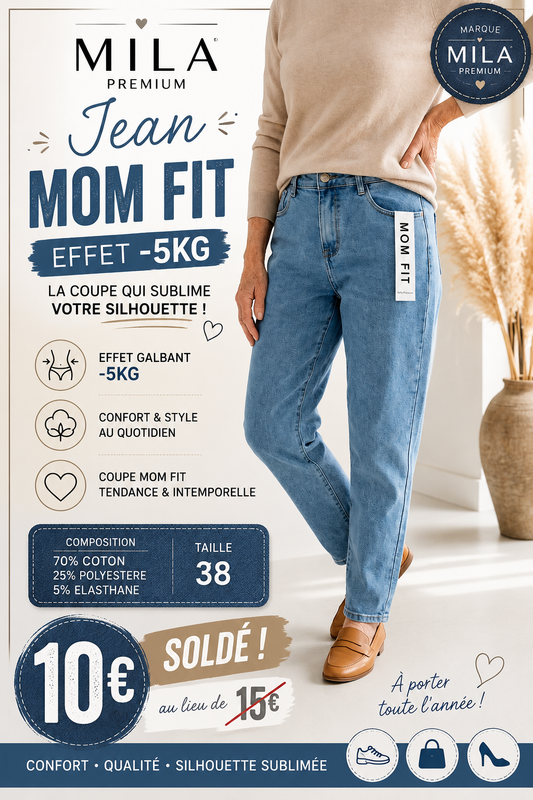 💙 Jean Mom Fit Mila Premium – Effet -5 kg 💙