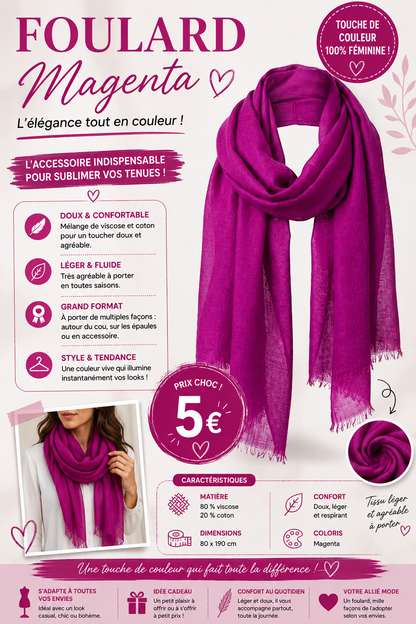 💖 Foulard Uni Magenta – Léger & Élégant