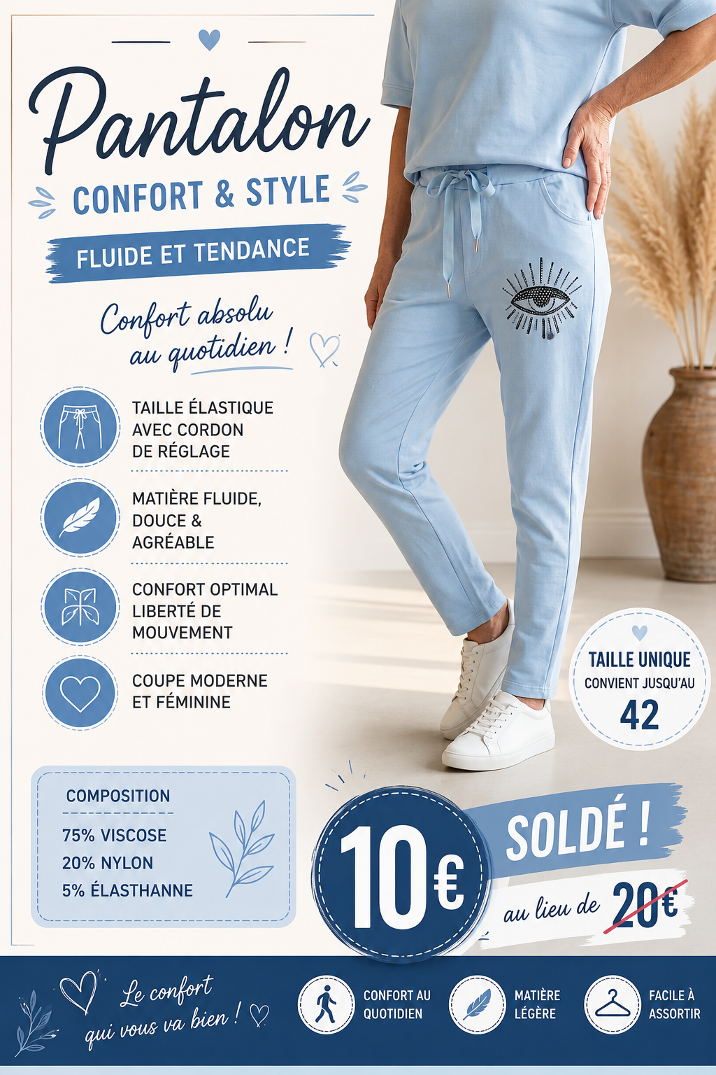 ✨ Pantalon Fluide à Taille Élastique – Confort & Élégance ✨