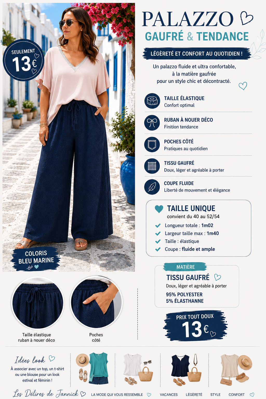*49 💙 PALAZZO GAUFRÉ – COLORIS BLEU MARINE 💙
