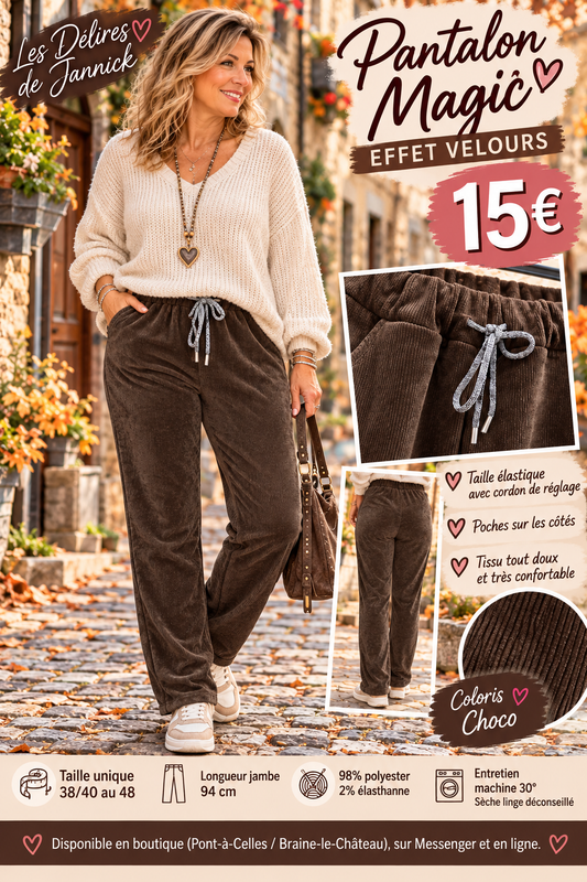 212 ❤️ Pantalon Magic effet velours – Confort &douceur ❤️Coloris CHOCO