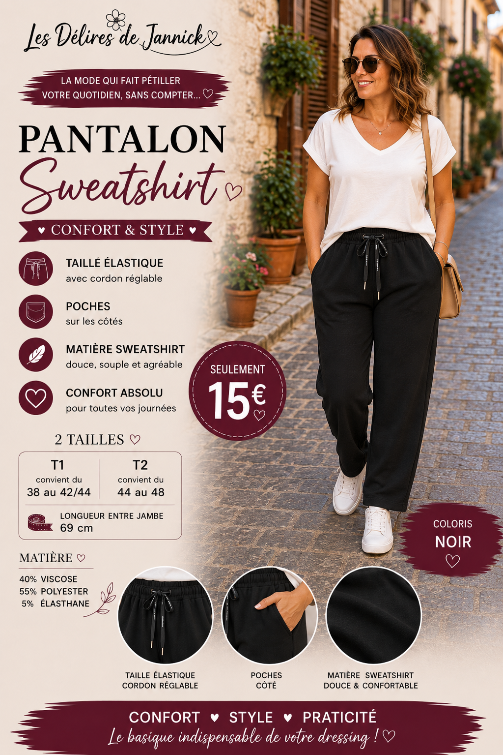 *85 ✨PANTALON SWEATSHIRT – COLORIS Noir✨