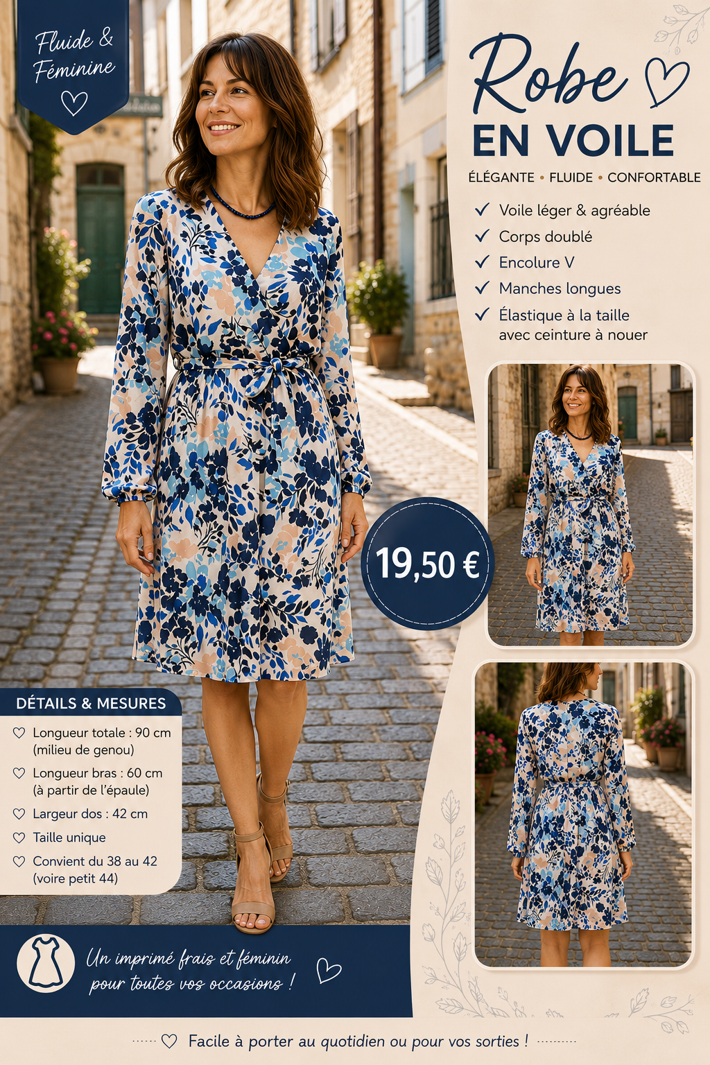 🌸 ROBE EN VOILE – ÉLÉGANTE & FÉMININE 🌸