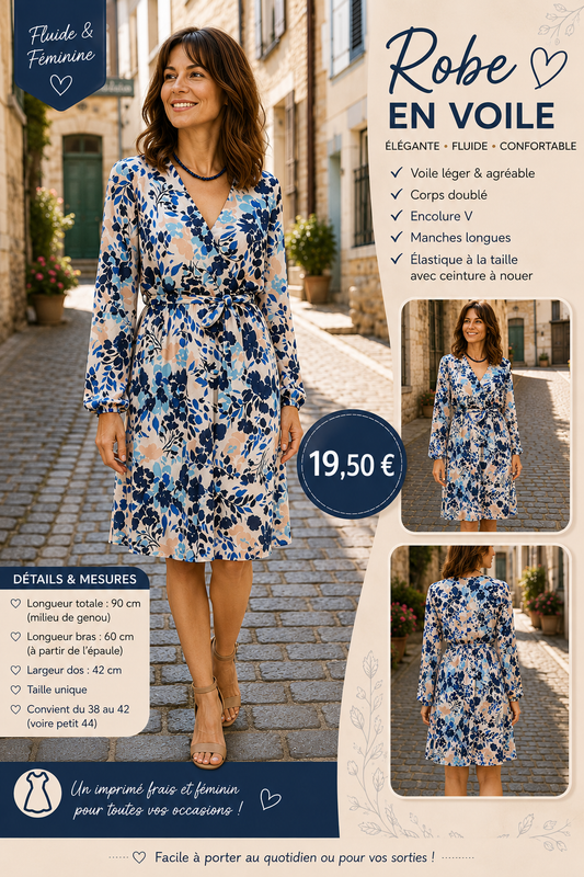 🌸 ROBE EN VOILE – ÉLÉGANTE & FÉMININE 🌸