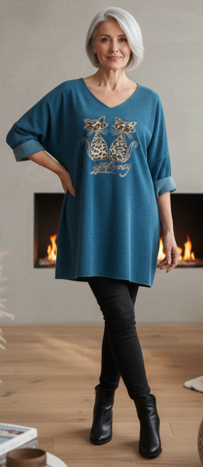 Pull effet velour chats leopard