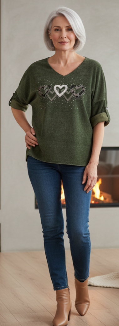 Pull effet velour Coeur