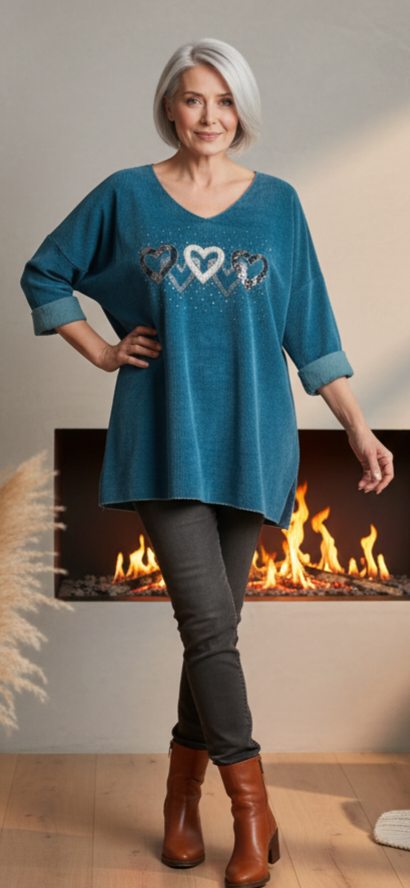 Pull effet velours Coeur