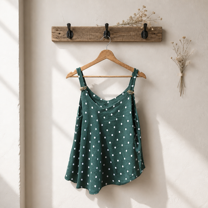*8 ✨ Top à pois kaki  avec détails dorés – L'élégance au quotidien ✨