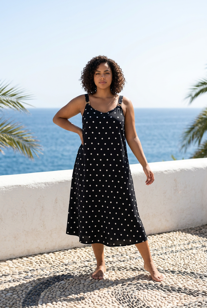 *7 ✨ Robe longue à pois MARINE – Élégance intemporelle