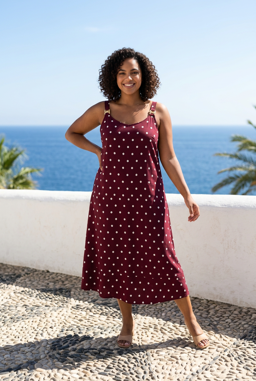 *7 ✨ Robe longue à pois LIN DE VIN  – Élégance intemporelle