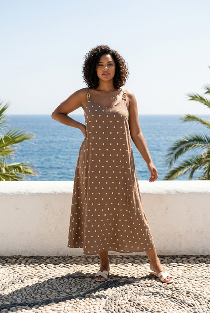 *7 ✨ Robe longue à pois  Beige – Élégance intemporelle