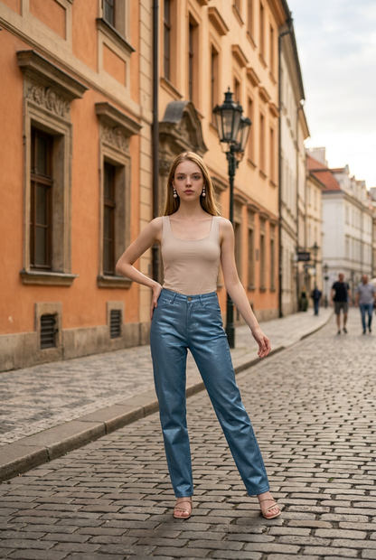 22.✨ Pantalon Slim effet simili cuir – Coloris canard ✨