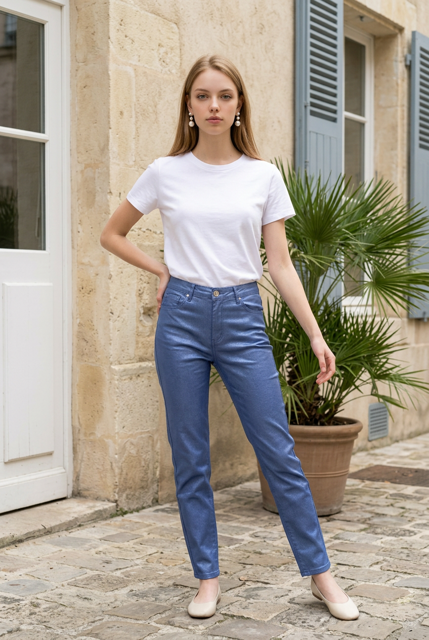 23.✨ Pantalon Slim effet simili cuir – Coloris bleu jeans ✨