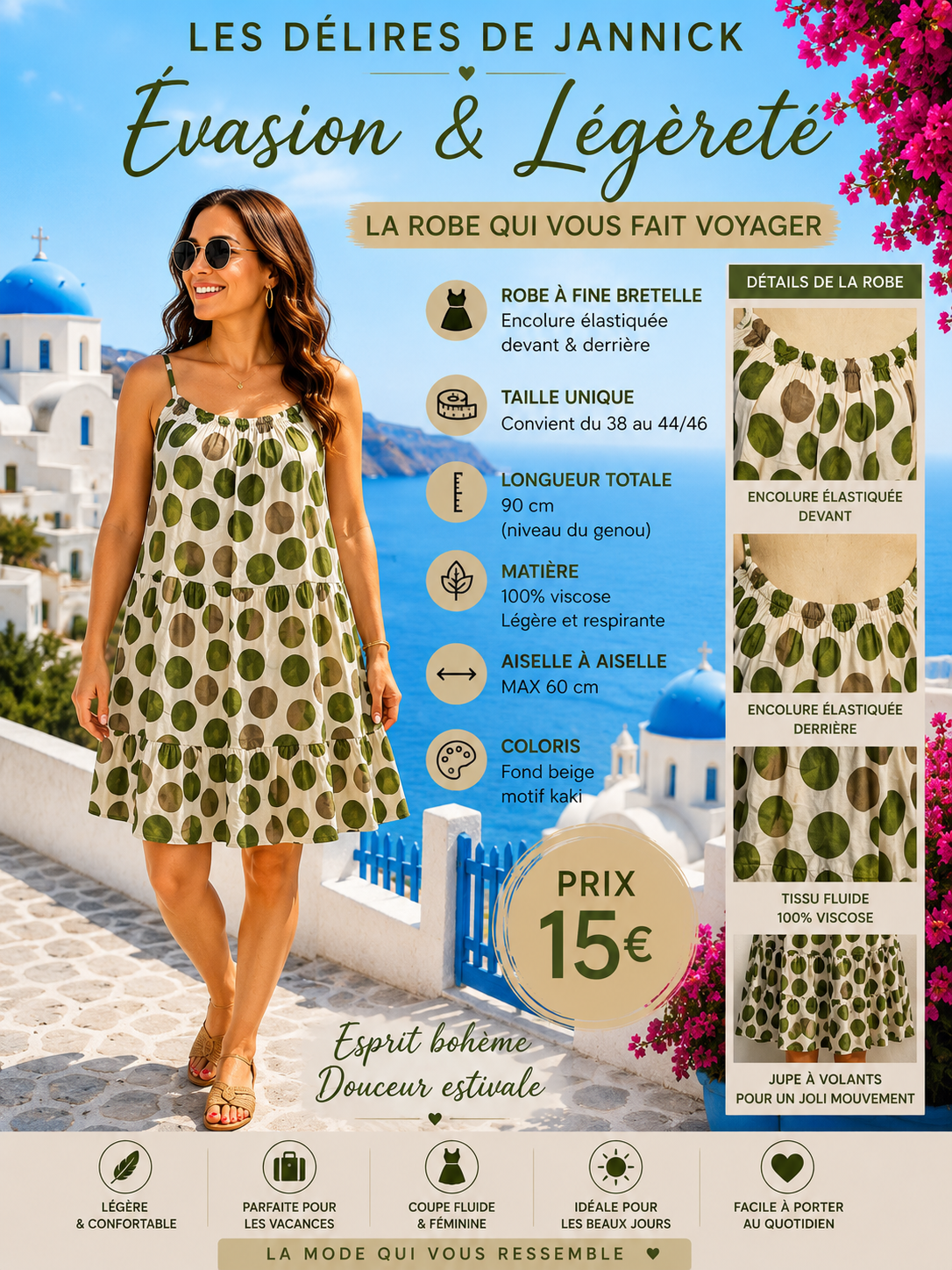 *31 🌿 Robe fluide à volants – Motif vert 🌿