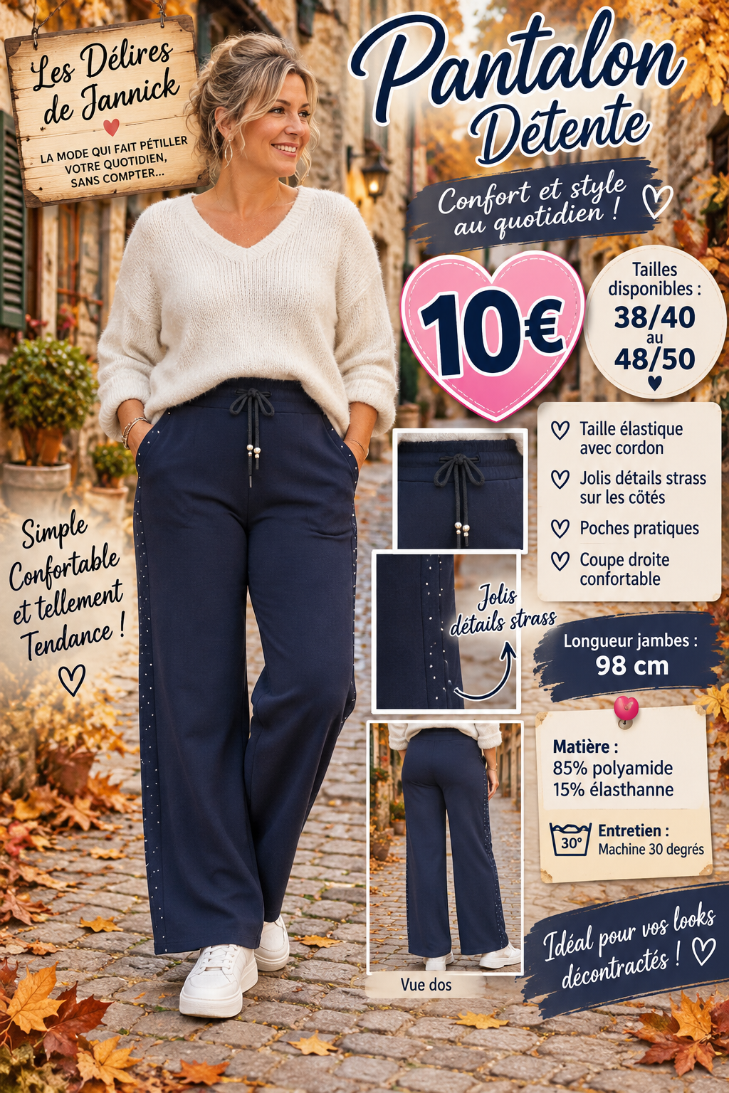 *90 ✨  PANTALON MARINE DÉTENTE QUI ALLIE CONFORT & STYLE ! ✨