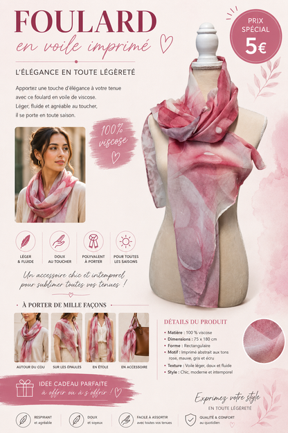 Foulard en voile imprimé – 100 % viscose
