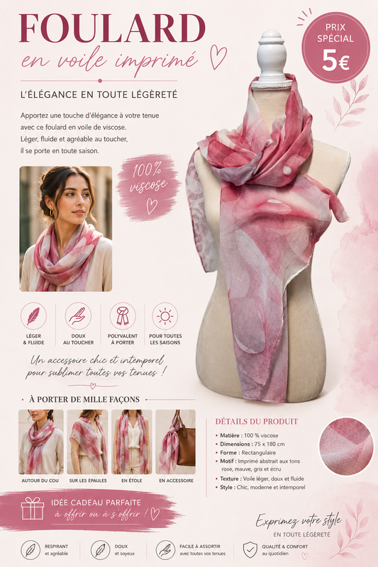 Foulard en voile imprimé – 100 % viscose