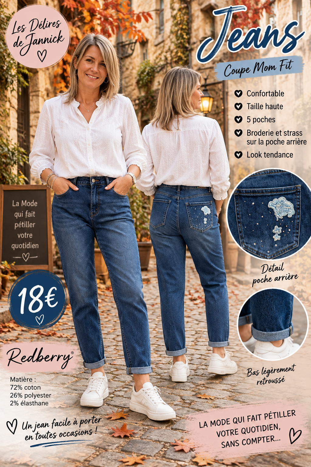149 PRE COMMANDE🌸 NOUVEAUTÉ – JEANS MOM FIT REDBERRY 🌸 Pre commande arrivage prevu vers le 24 septembre 26