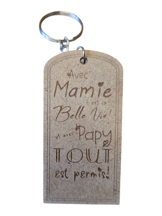 Porte cle bois MAMIE